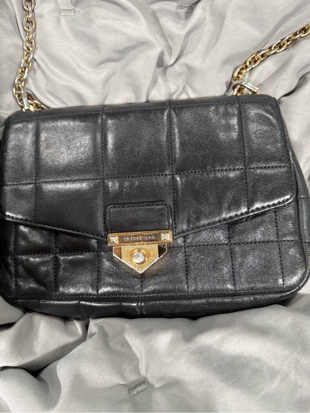Michael Kors Black Quilted Leather Crossbody with Gold Hardware